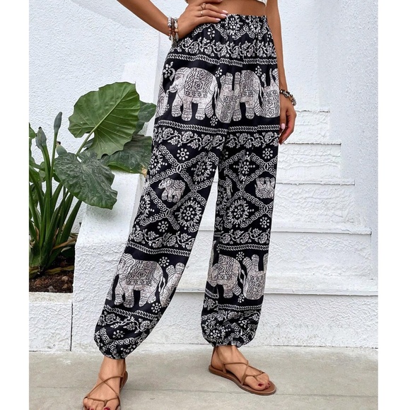 Boho Animal Print Stretchy Waist jogger pants - Picture 3 of 6